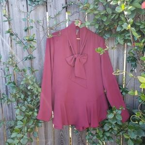 Vince Camuto wine cranberry bow blouse w/ ruffle